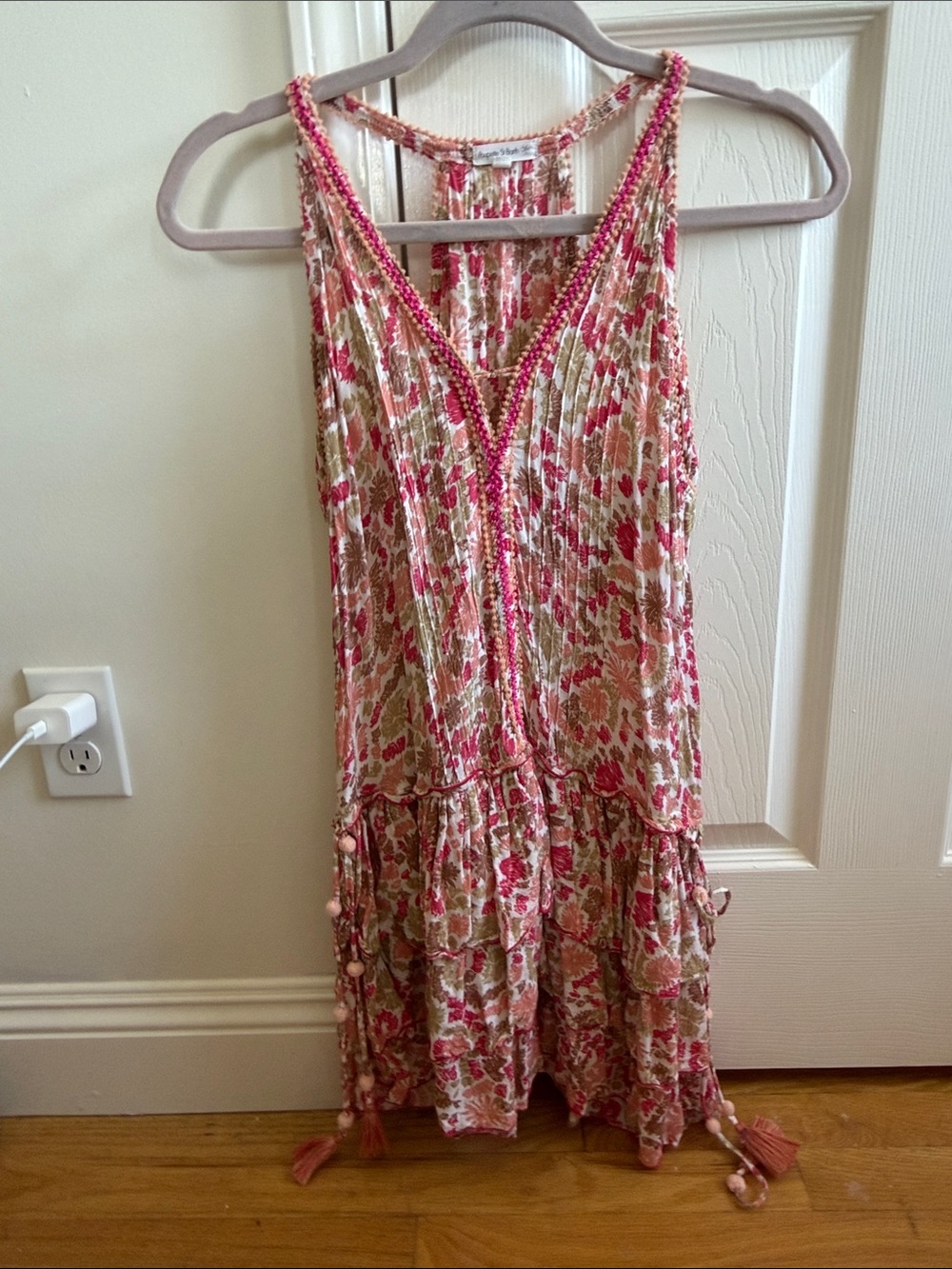 Poupette St Barth Pink and Green Floral Mini Dress